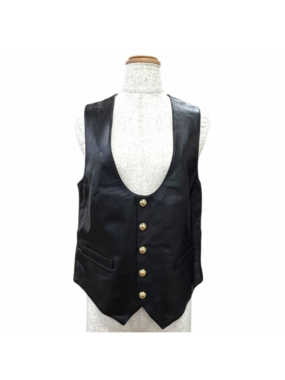 Celine Triomphe Gold Button Lambskin Vest Gilet Black 38